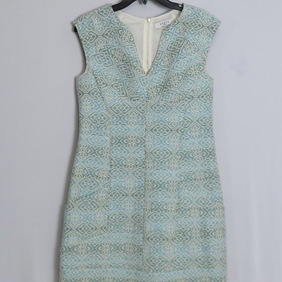 Axara Paris Mint Ivory Jacquard V-Neckline Shift - Picture 2 of 9